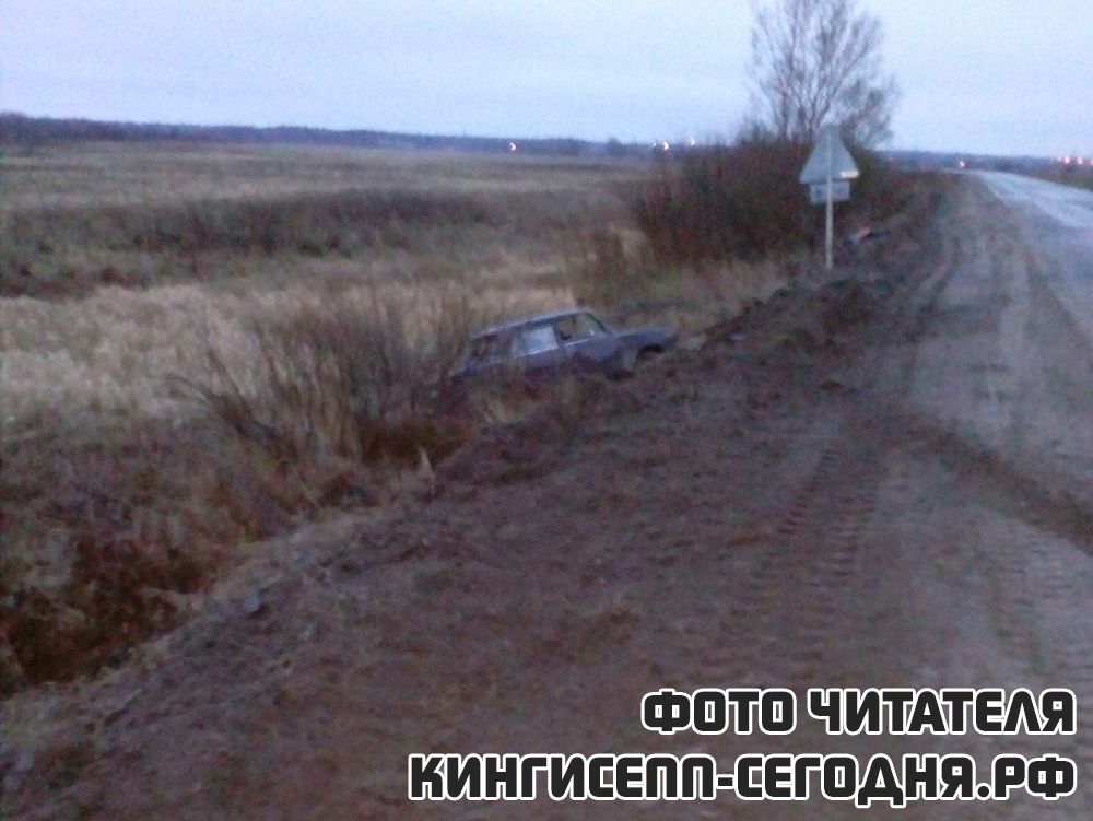 Под Кингисеппом «классика» совершила кувырок в кювет. Фото очевидца